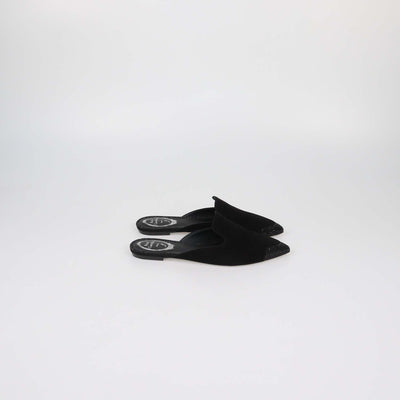 Rene Black Suede Rhinestone Embellished Flat Mules