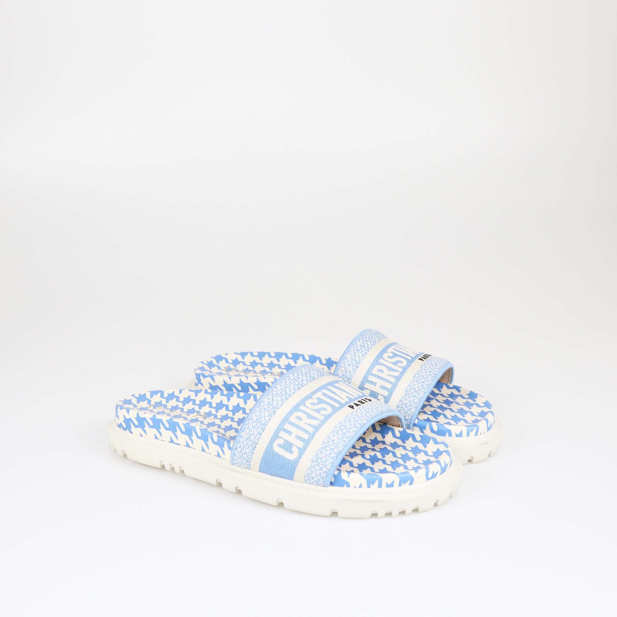 Dior Blue Embroidered Dway Slides Womens Christian Dior 