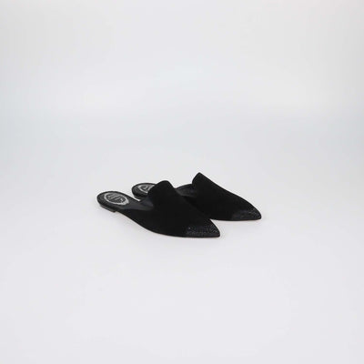 Rene Black Suede Rhinestone Embellished Flat Mules