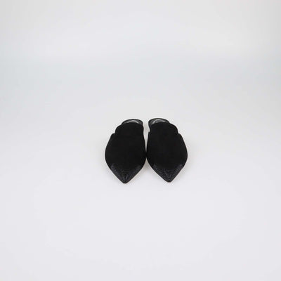 Rene Black Suede Rhinestone Embellished Flat Mules
