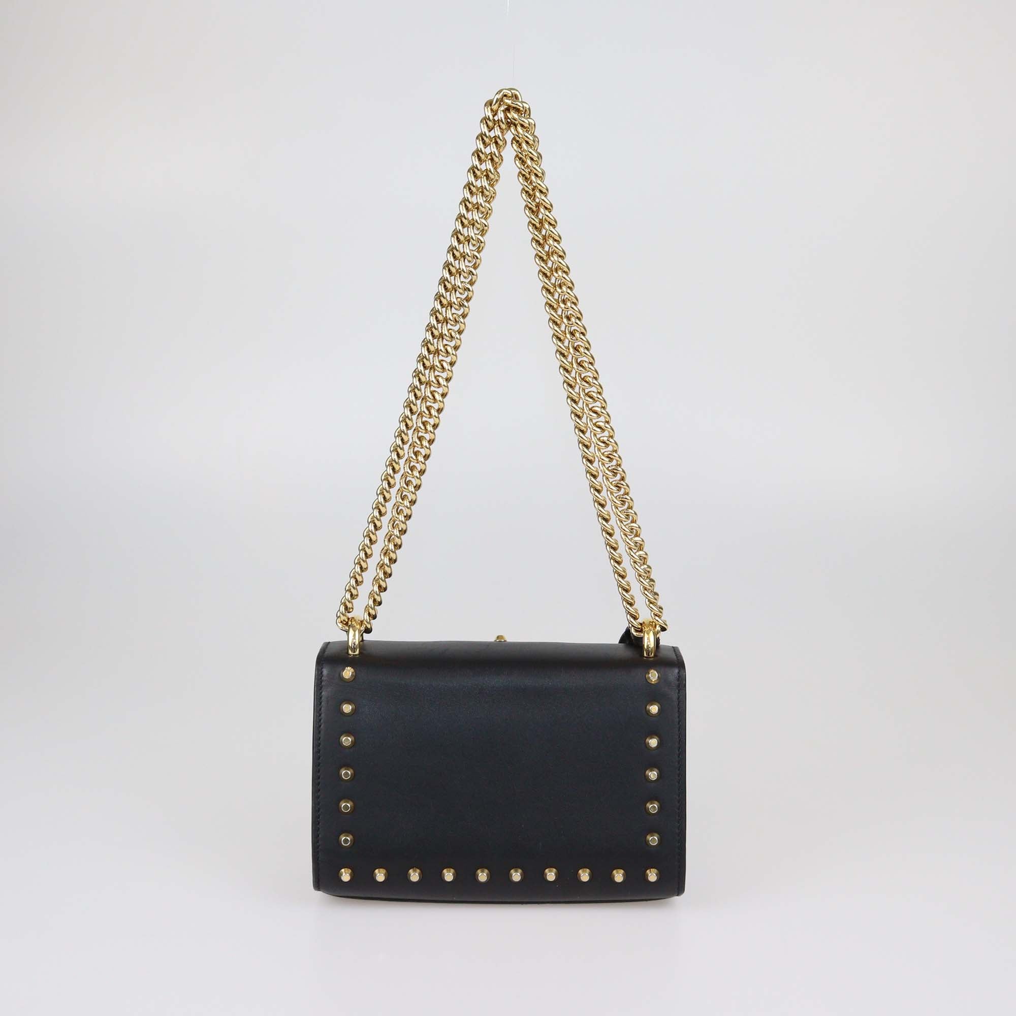 Gucci Black Leather Small Pearl Studded Padlock Shoulder Bag