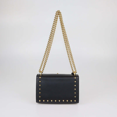 Gucci Black Leather Small Pearl Studded Padlock Shoulder Bag
