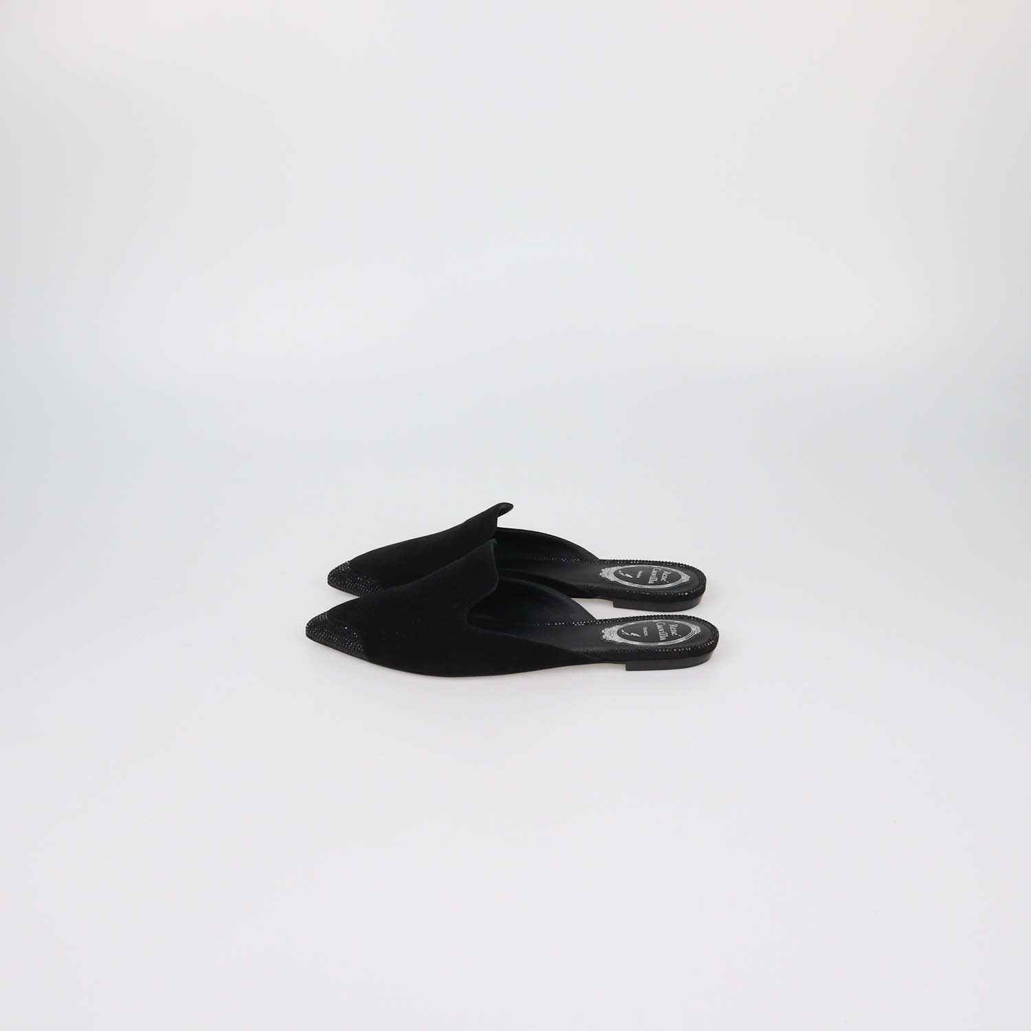 Rene Black Suede Rhinestone Embellished Flat Mules