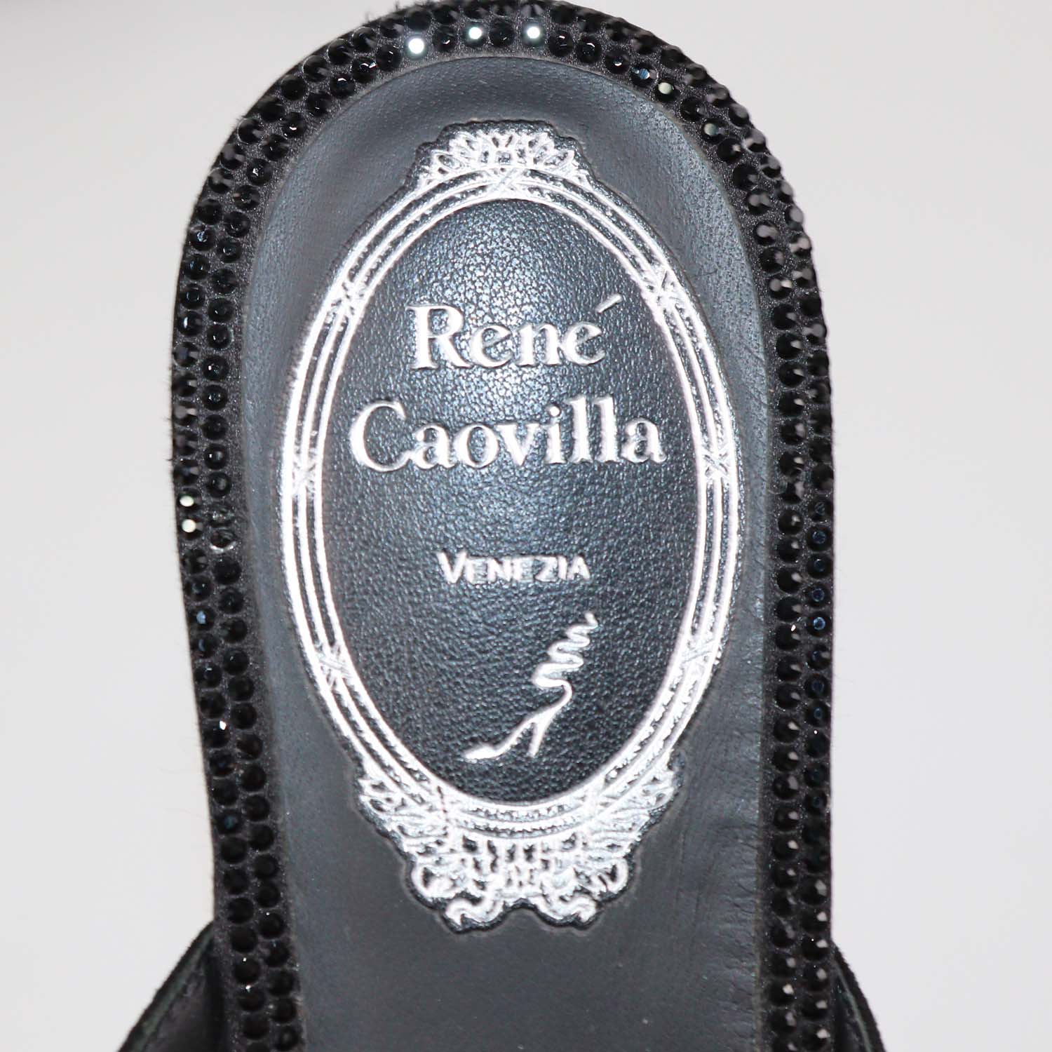 Rene Black Suede Rhinestone Embellished Flat Mules