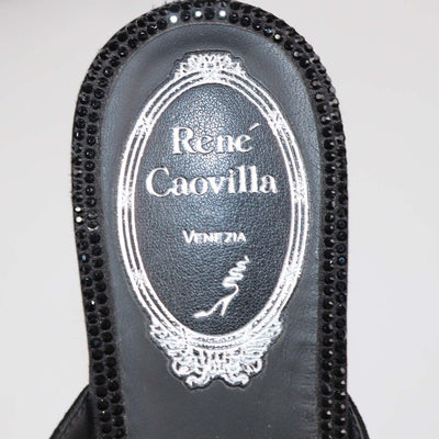 Rene Black Suede Rhinestone Embellished Flat Mules