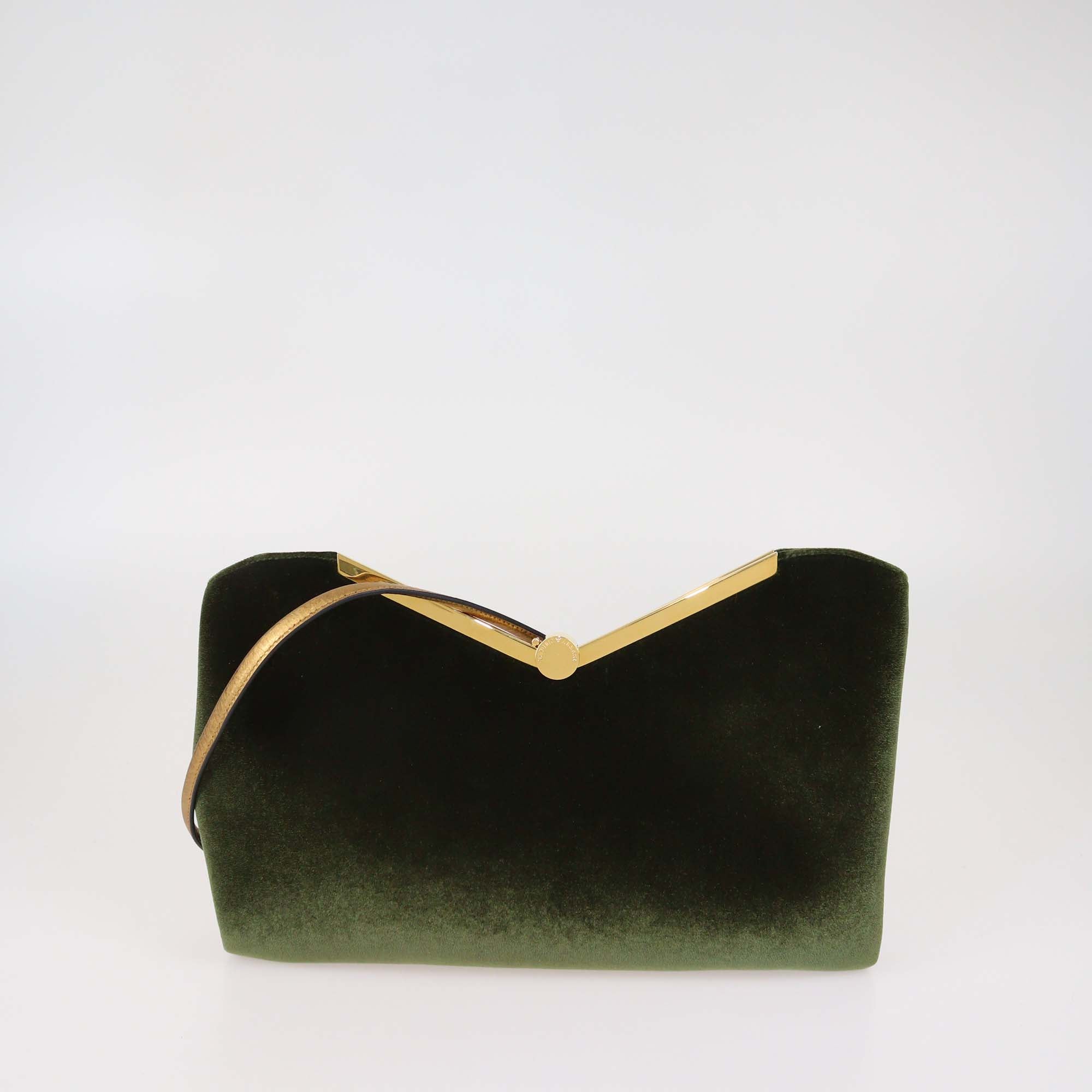 Emporio Armani Olive Green Velvet Frame Strap Clutch