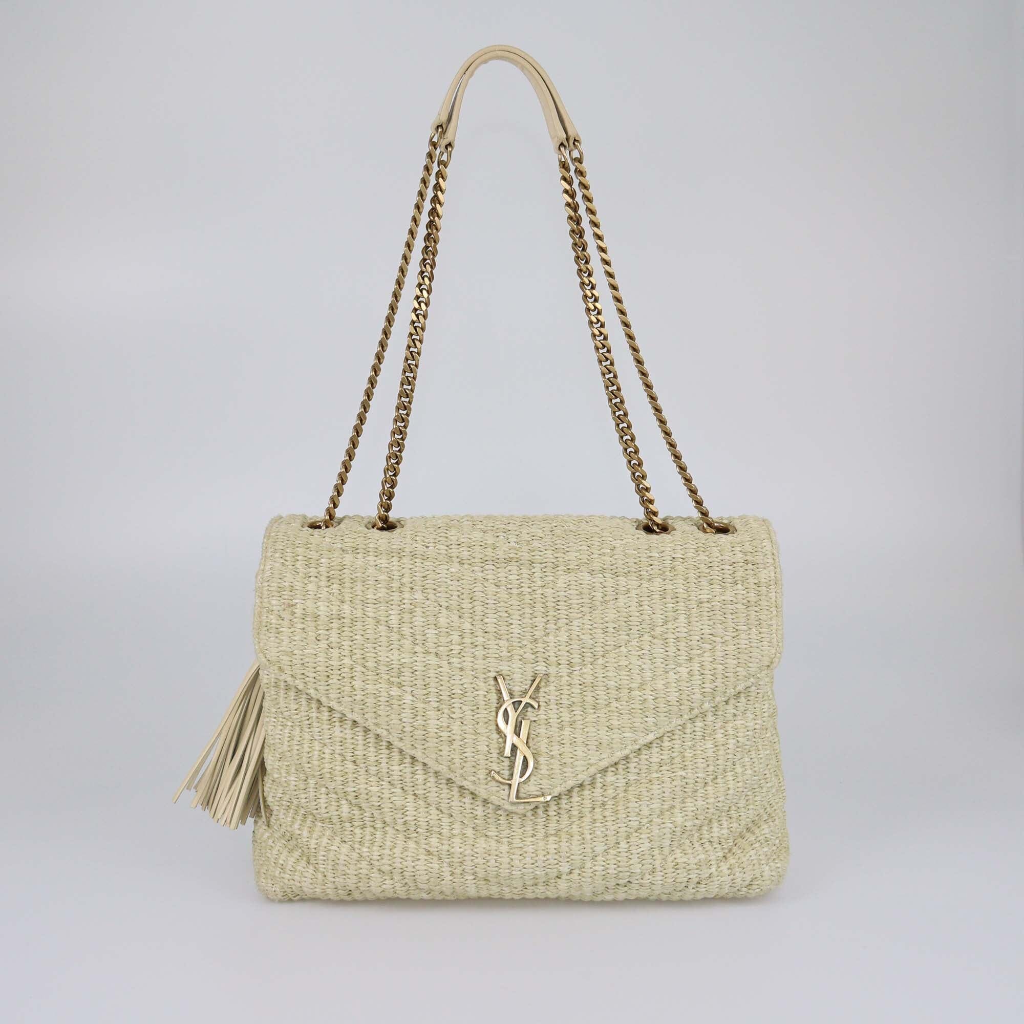 Saint Laurent Cream/Natural Matelasse Raffia Medium Loulou Shoulder Bag Womens Saint Laurent 