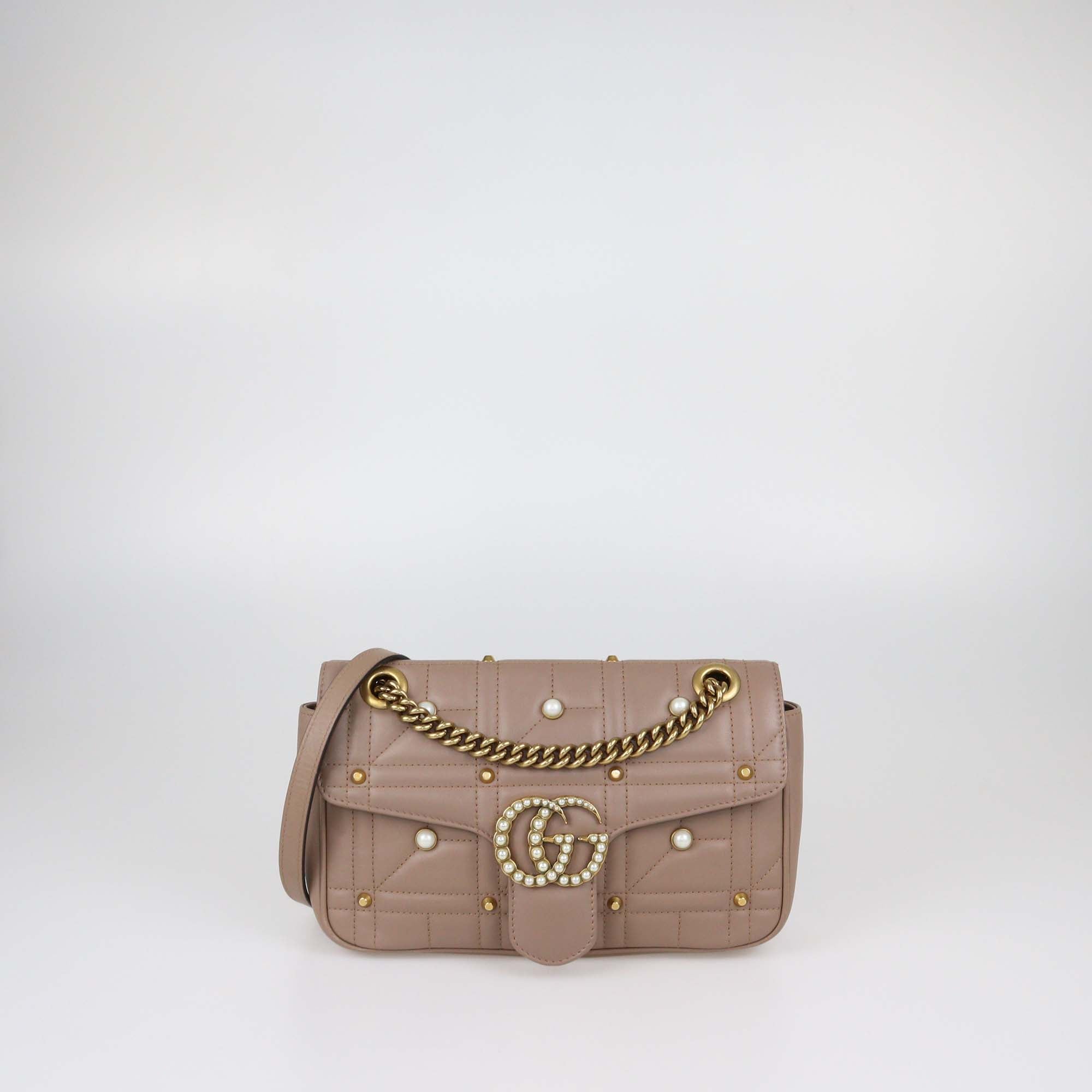 Gucci Old Rose Quilted Leather Medium Pearly GG Marmont Shoulder Bag