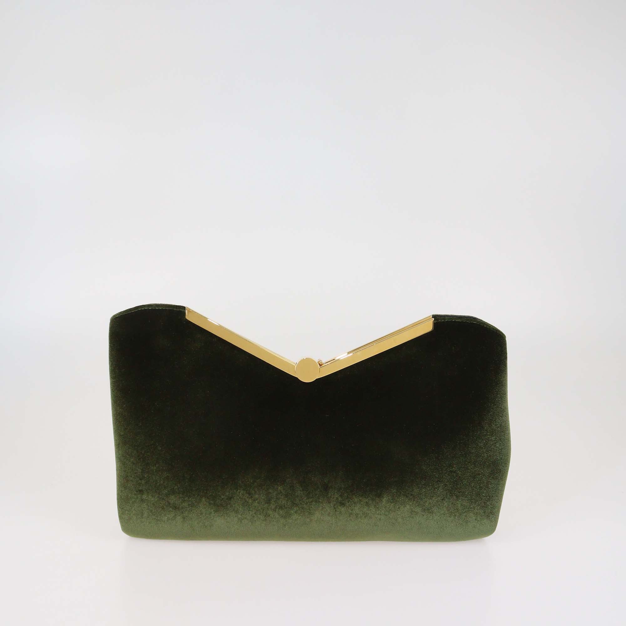 Emporio Armani Olive Green Velvet Frame Strap Clutch