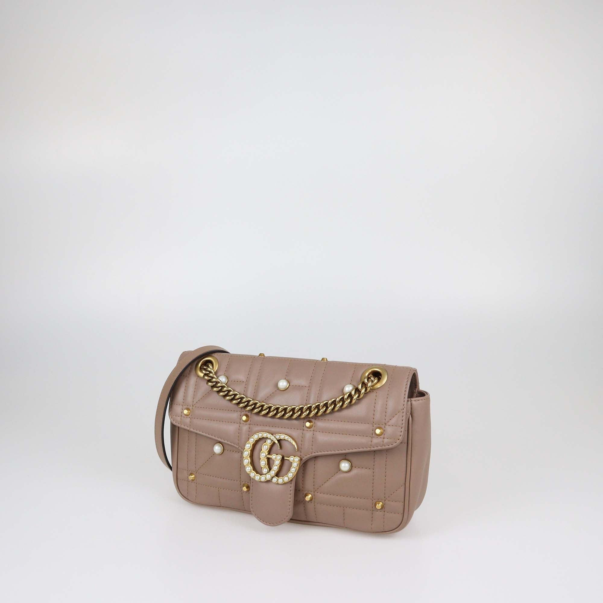 Gucci Old Rose Quilted Leather Medium Pearly GG Marmont Shoulder Bag