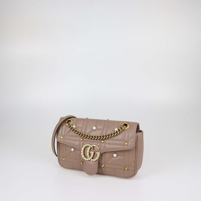 Gucci Old Rose Quilted Leather Medium Pearly GG Marmont Shoulder Bag