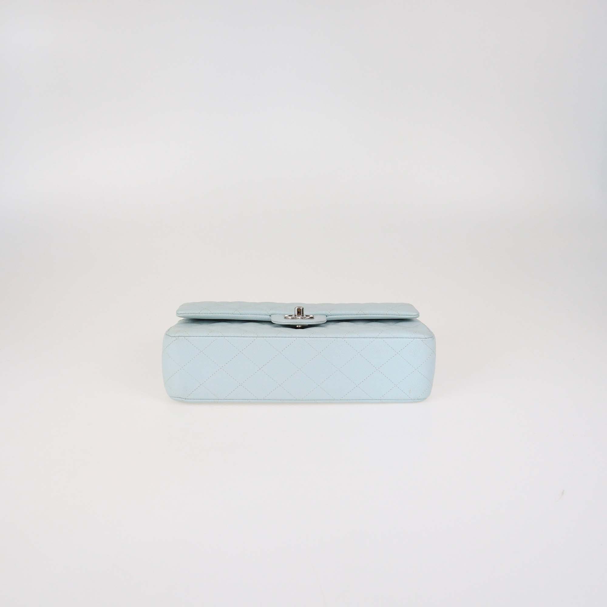 Chanel Light Green Quilted Caviar Leather Medium Classic Double Flap Bag