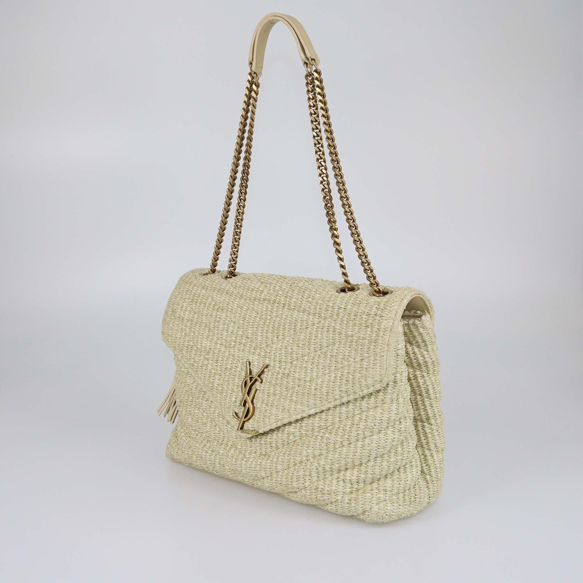 Saint Laurent Cream/Natural Matelasse Raffia Medium Loulou Shoulder Bag Womens Saint Laurent 