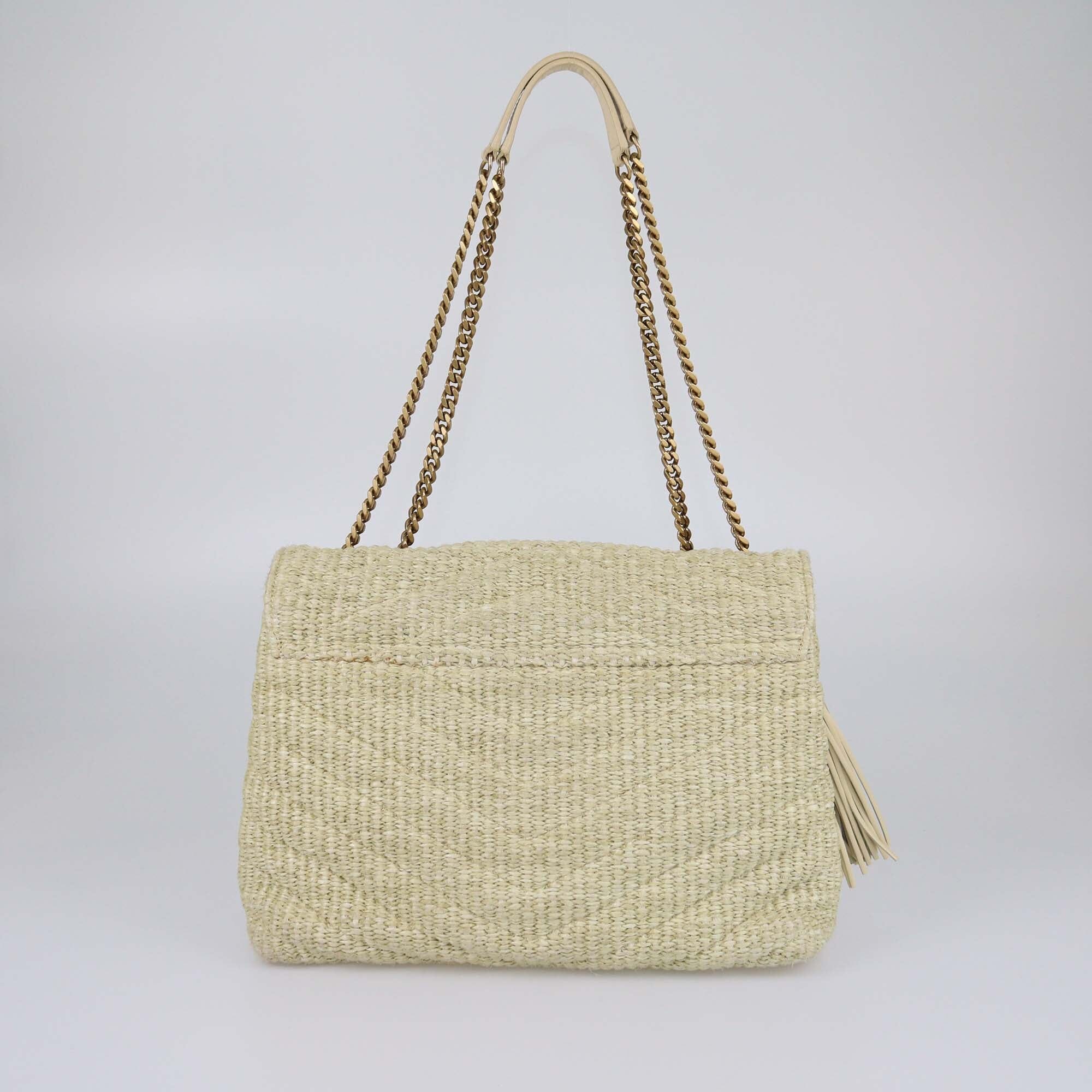 Saint Laurent Cream/Natural Matelasse Raffia Medium Loulou Shoulder Bag Womens Saint Laurent 