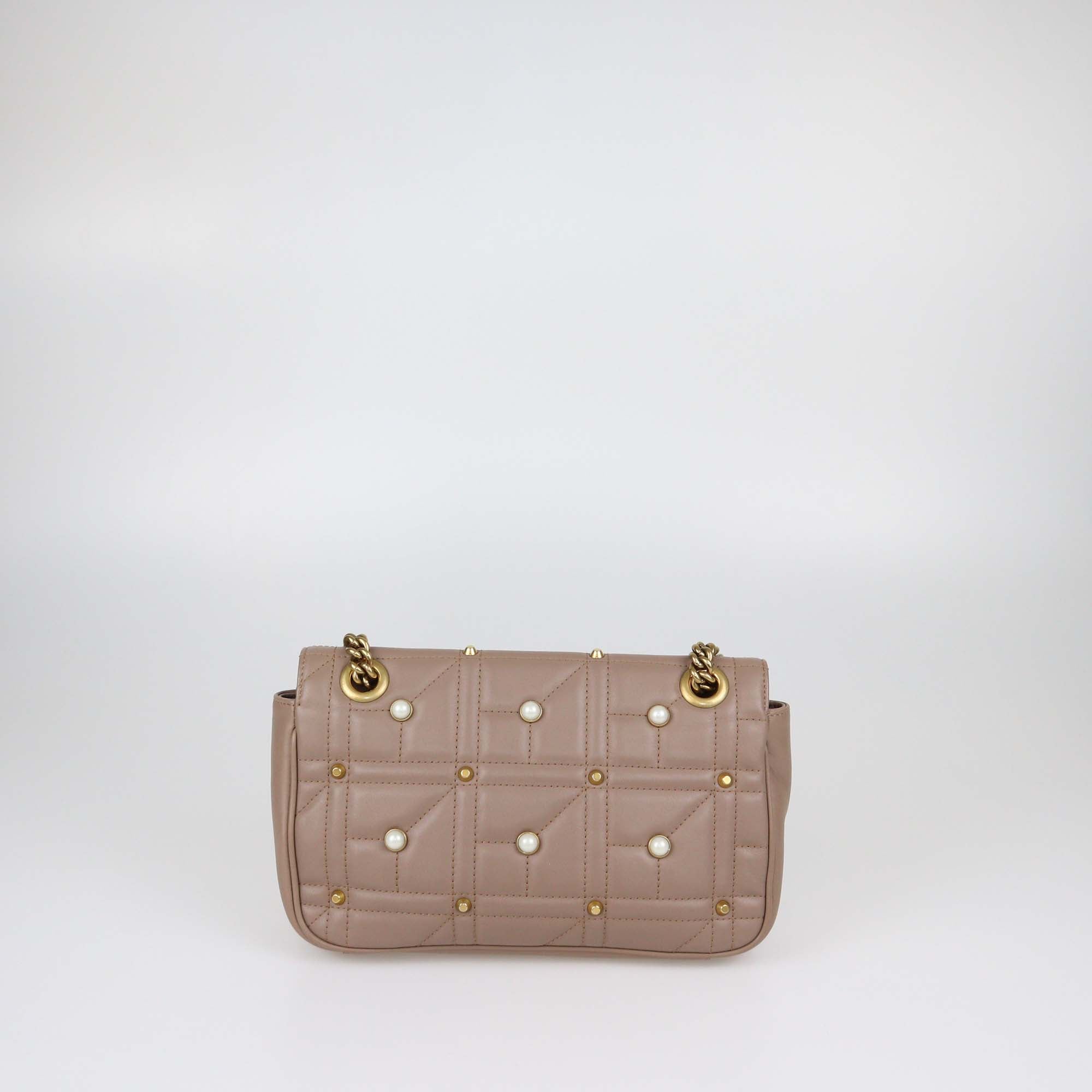 Gucci Old Rose Quilted Leather Medium Pearly GG Marmont Shoulder Bag