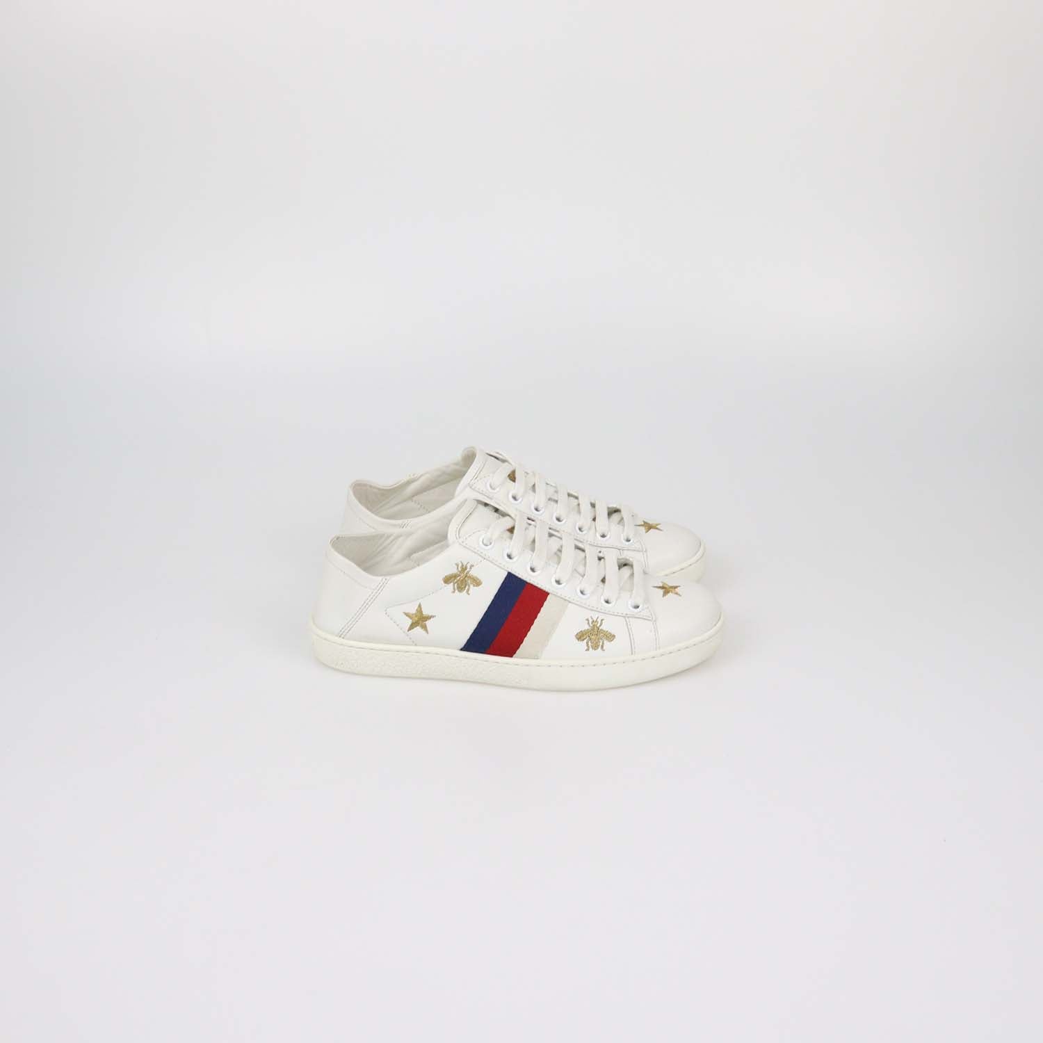 Gucci White Leather Bees and Stars Ace Sneakers
