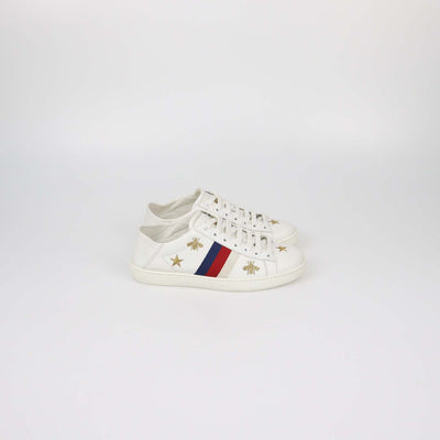 Gucci White Leather Bees and Stars Ace Sneakers