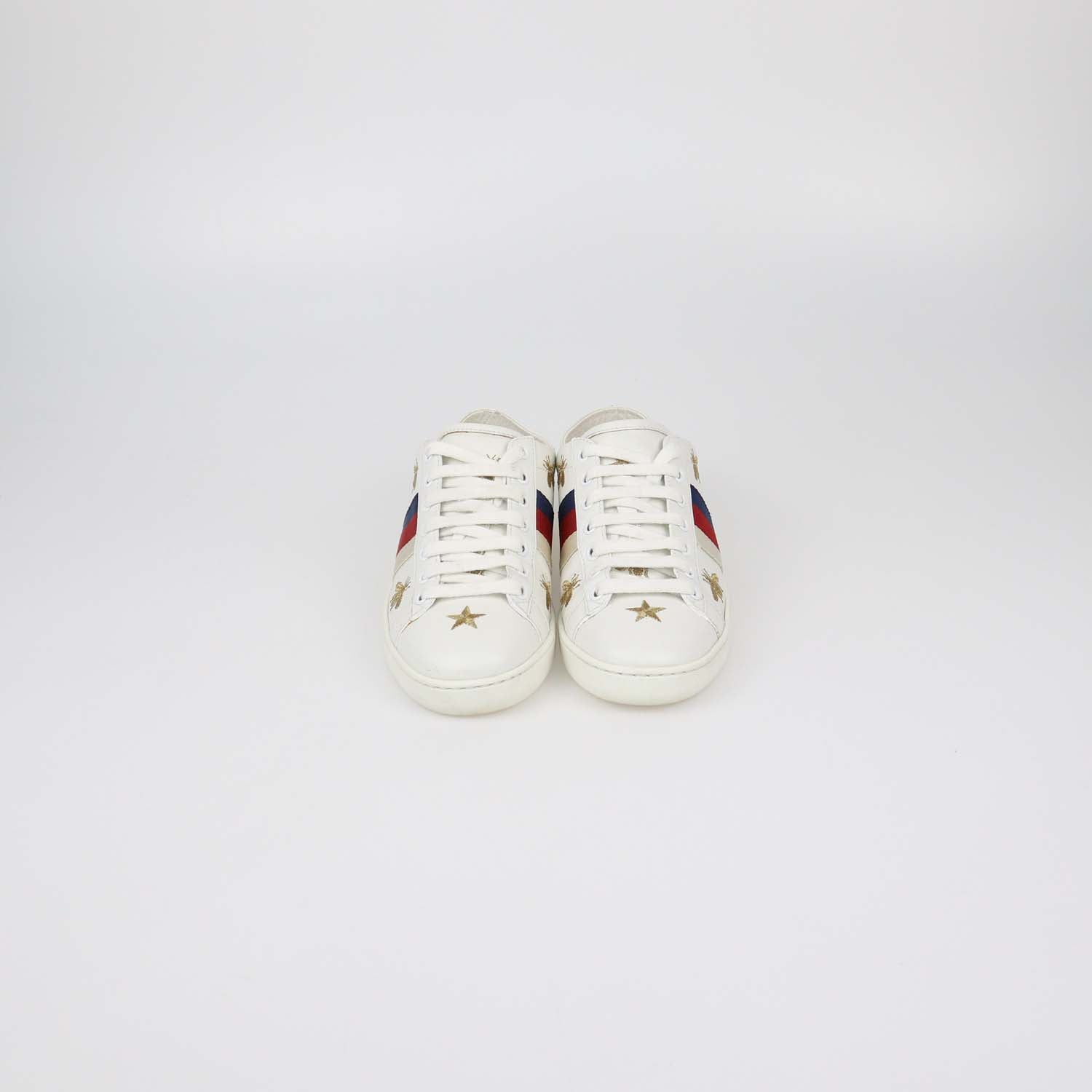 Gucci White Leather Bees and Stars Ace Sneakers