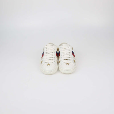 Gucci White Leather Bees and Stars Ace Sneakers