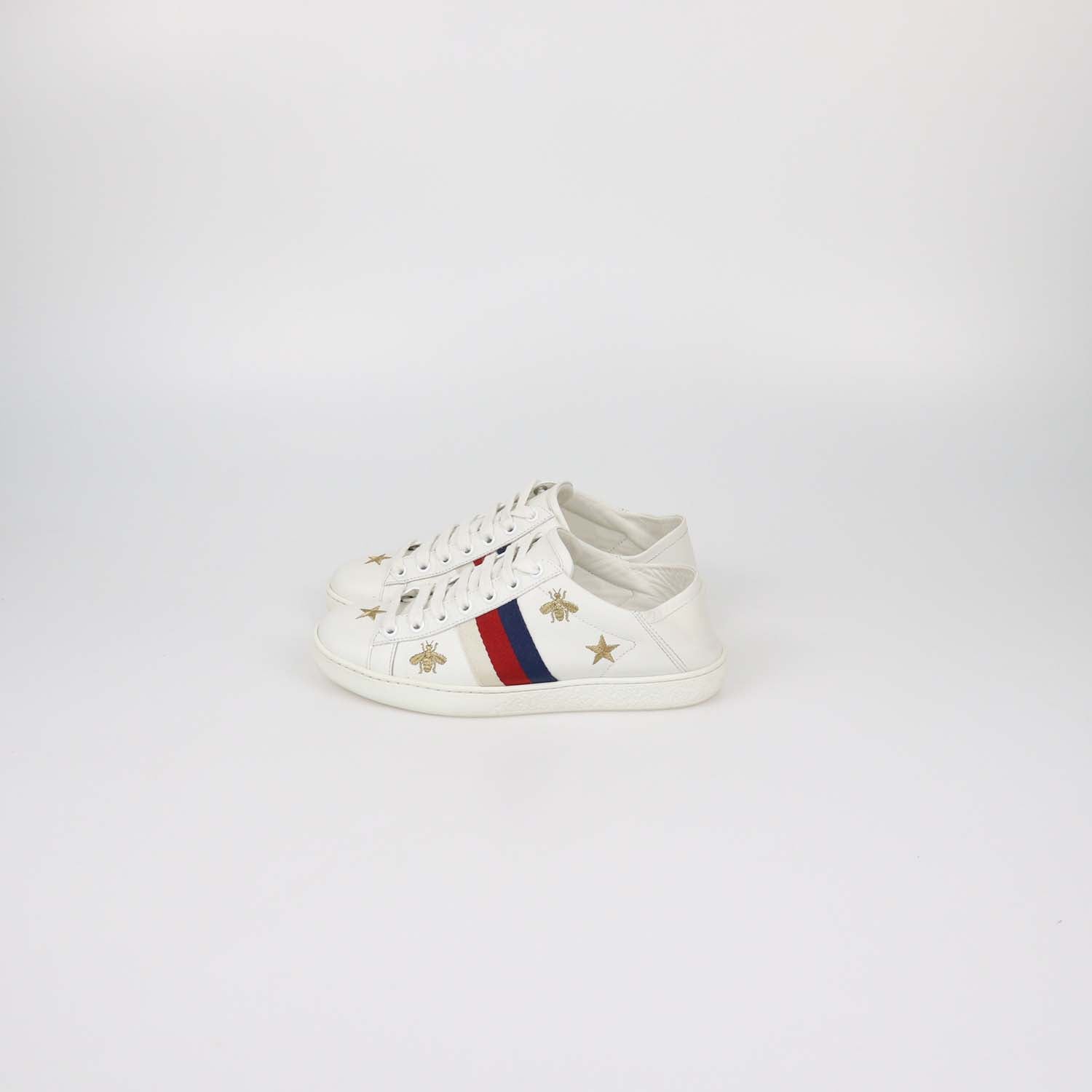 Gucci White Leather Bees and Stars Ace Sneakers