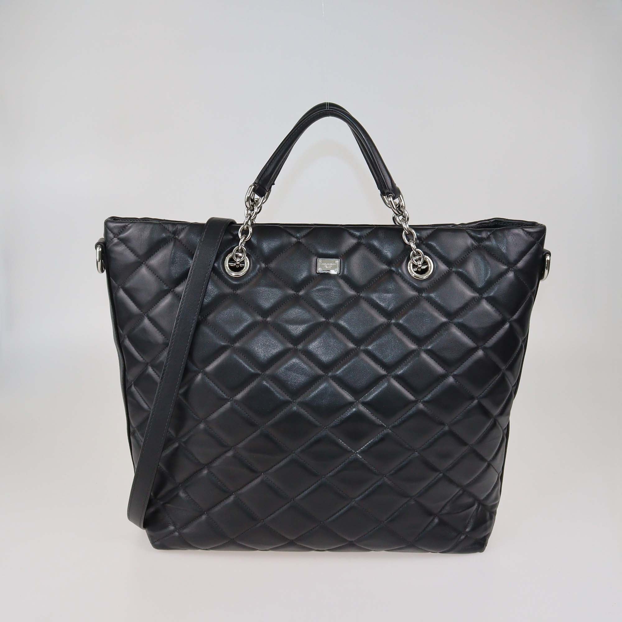 Dolce & Gabbana Black Quilted Leather Chain Shopping Tote