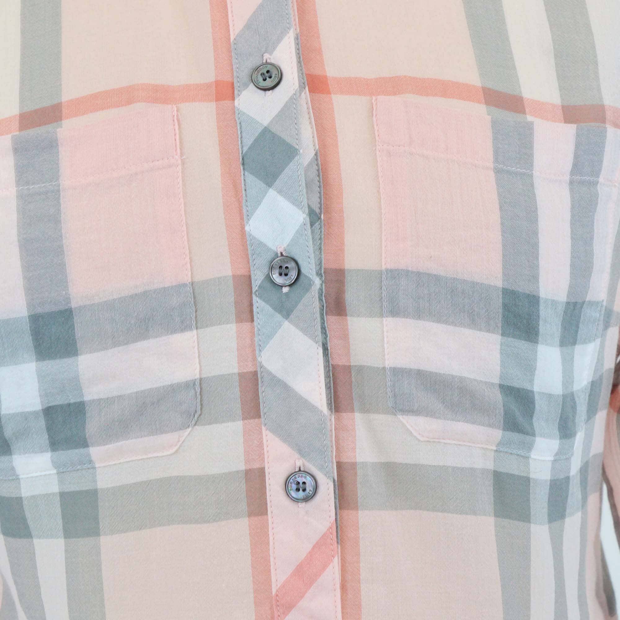 Burberry Brit Pink Checkered Long Sleeve Pleated Detail Blouse Womens Burberry Brit 