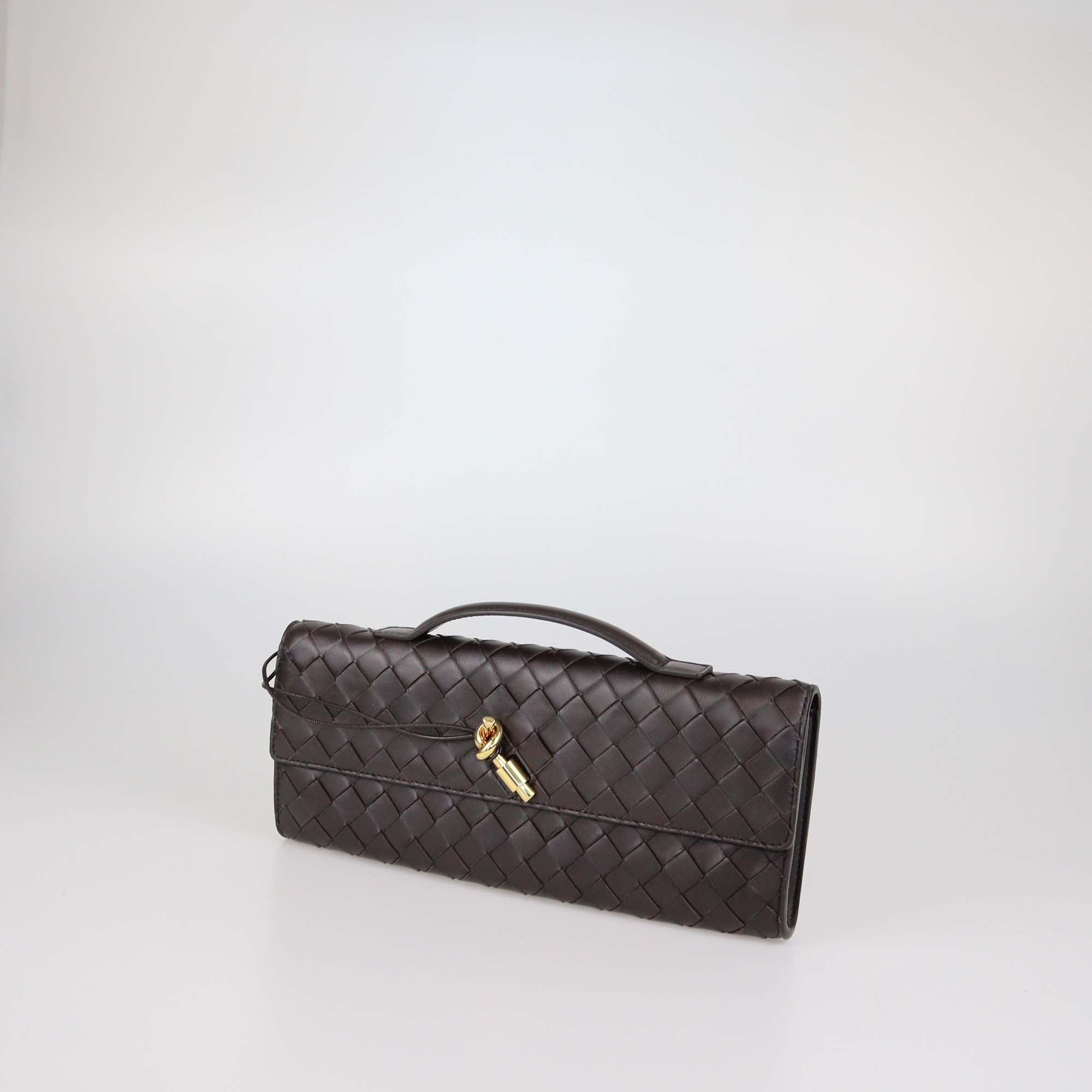 Bottega Veneta Brown Intrecciato Leather Andiamo Clutch