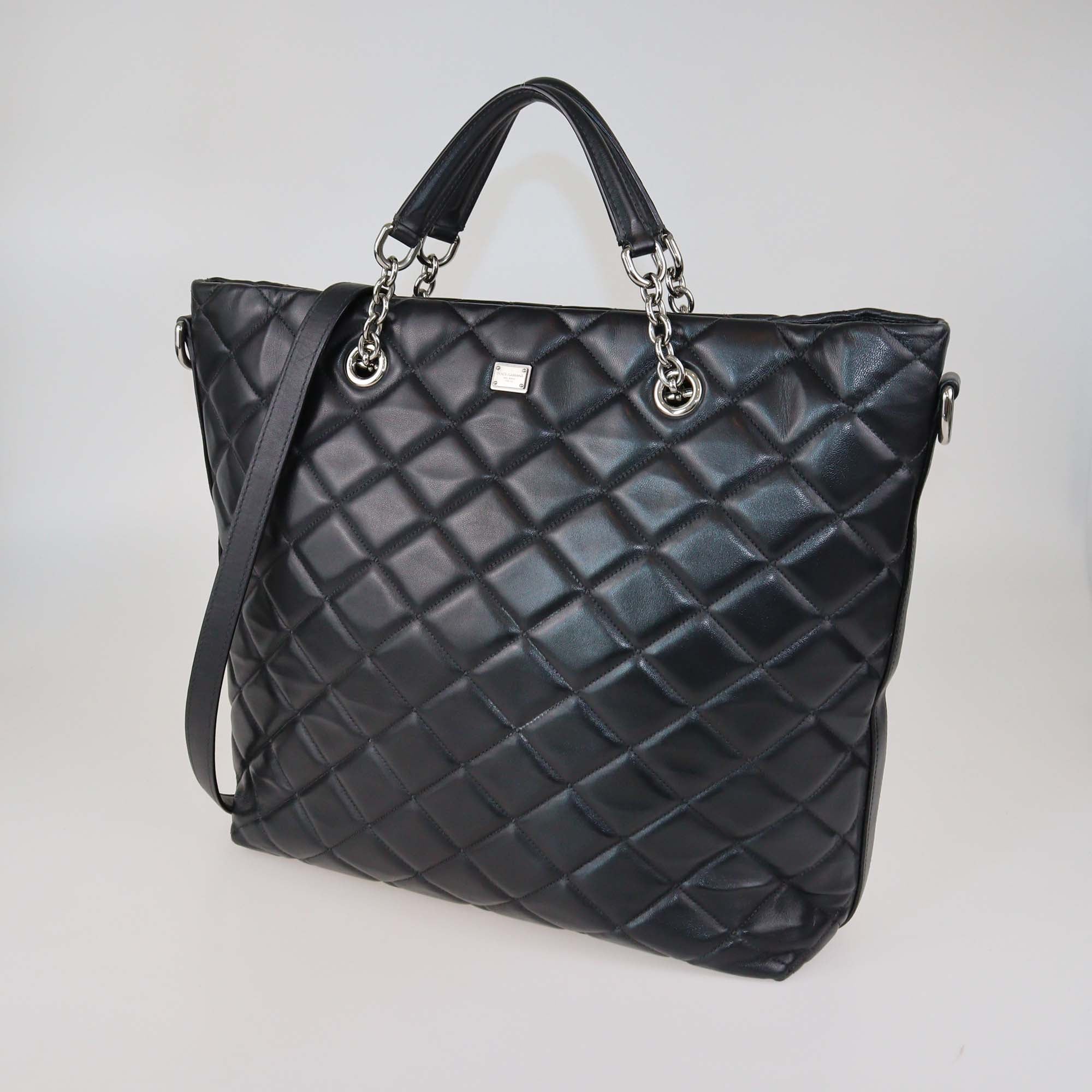 Dolce & Gabbana Black Quilted Leather Chain Shopping Tote