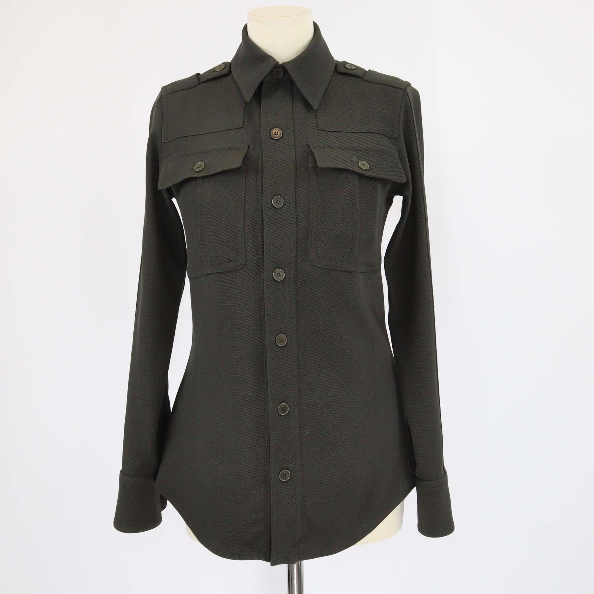 Stella McCartney Dark Green Double Patch Pocket Long Sleeve Shirt Womens Stella McCartney 