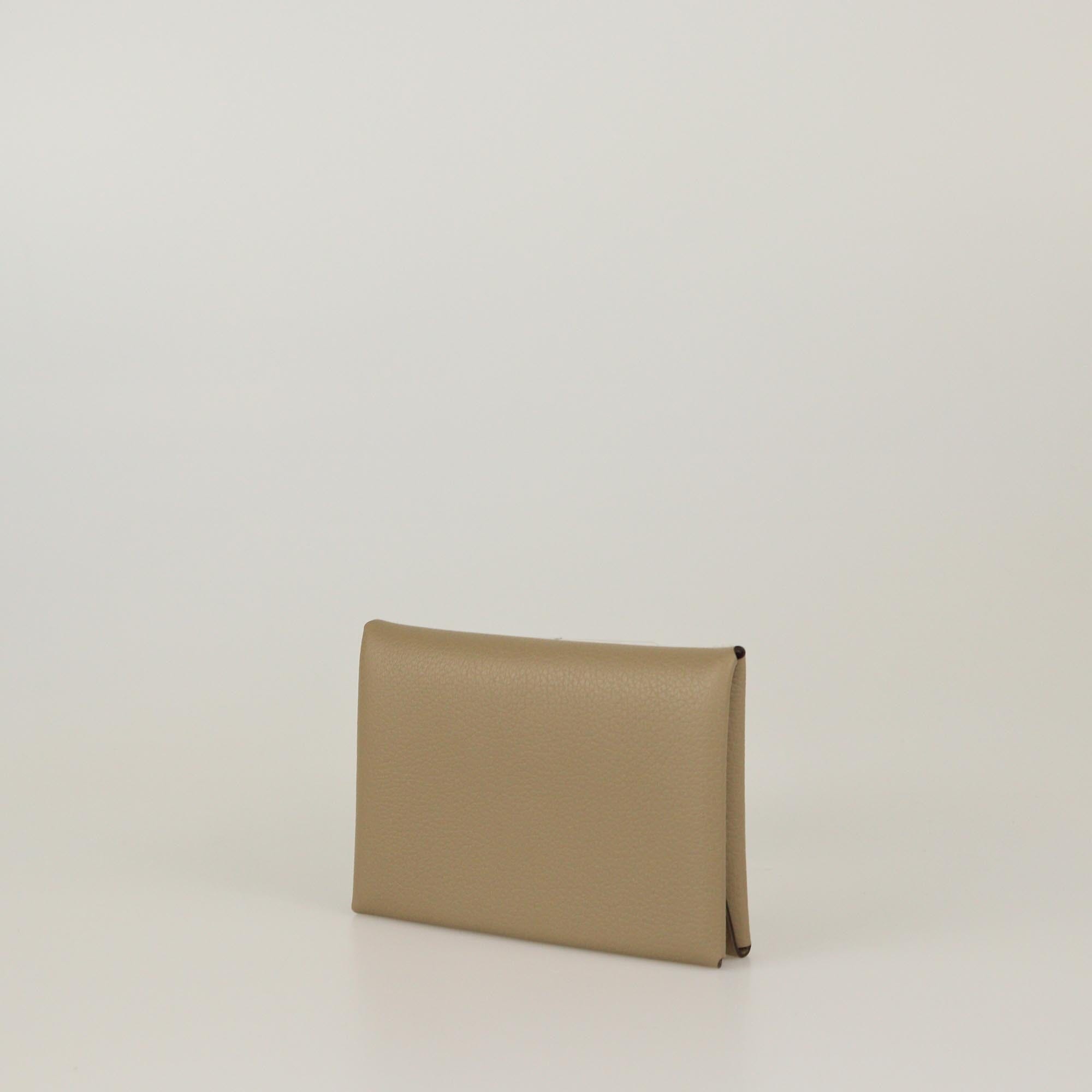 Hermes Etoupe Calvi Verso Card Holder Womens Hermes 