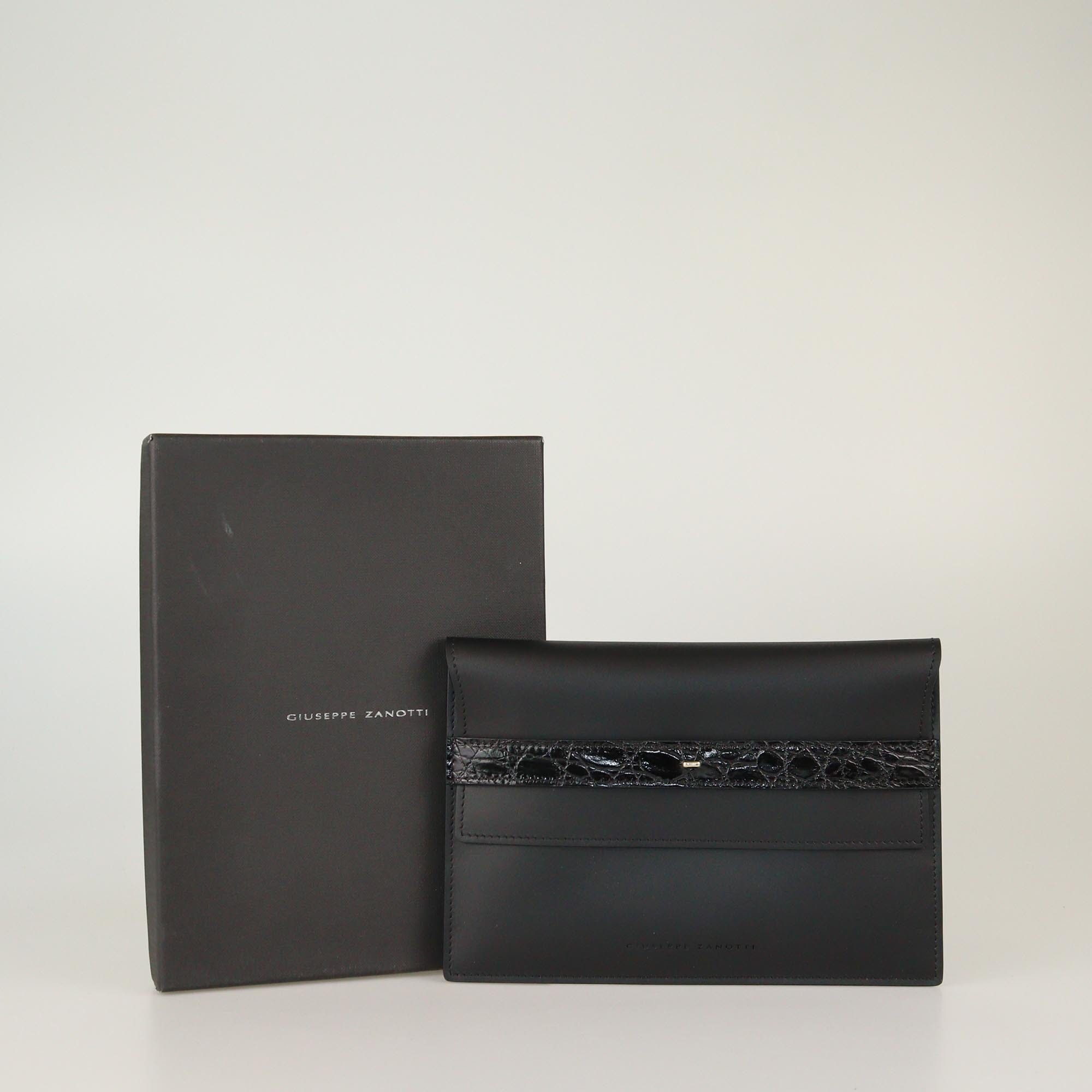 Giuseppe Zanotti Black Alligator Trim Flap Pouch Womens Giuseppe Zanotti 