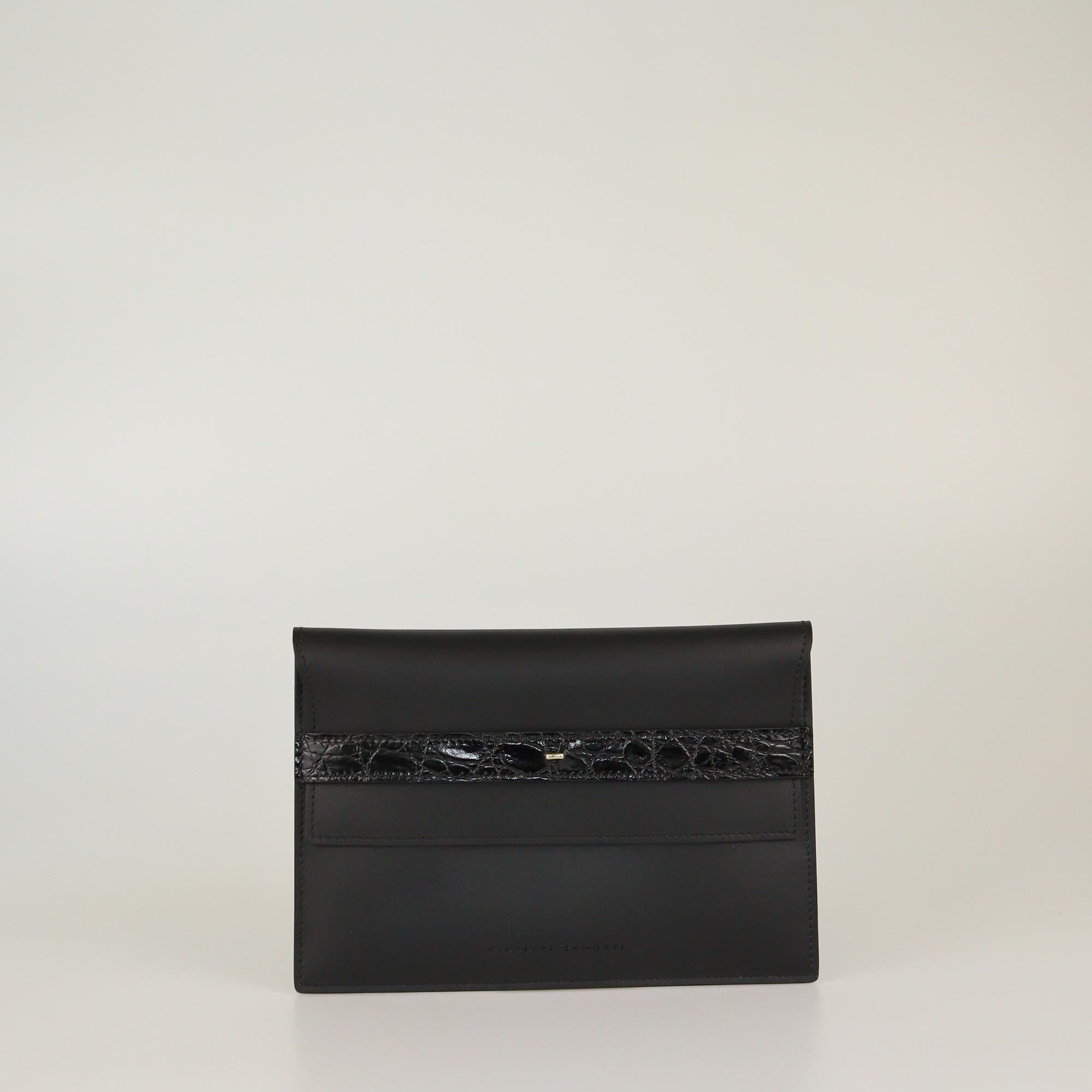 Giuseppe Zanotti Black Alligator Trim Flap Pouch Womens Giuseppe Zanotti 