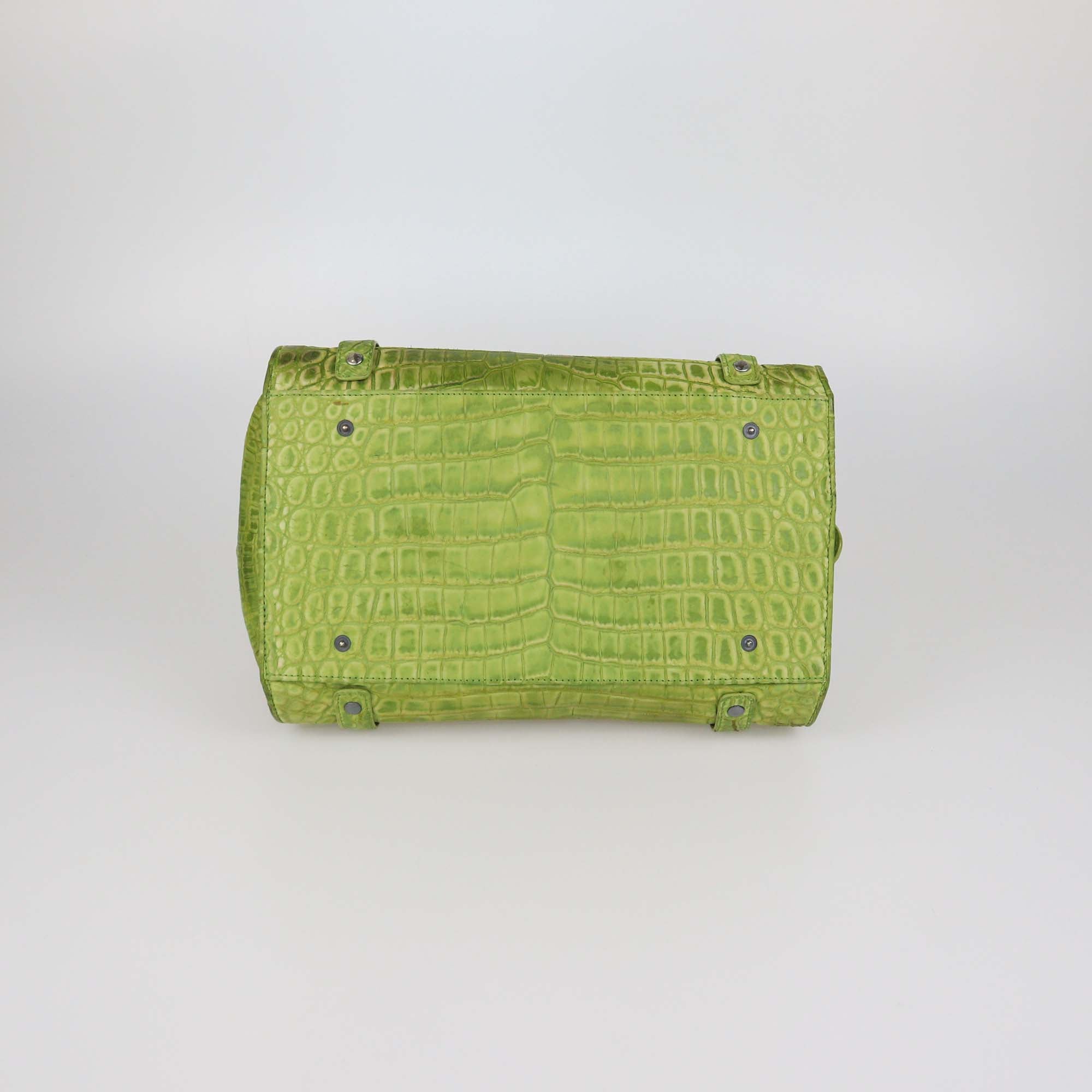 Bottega Veneta Light Green Matte Crocodile Bowling Bag