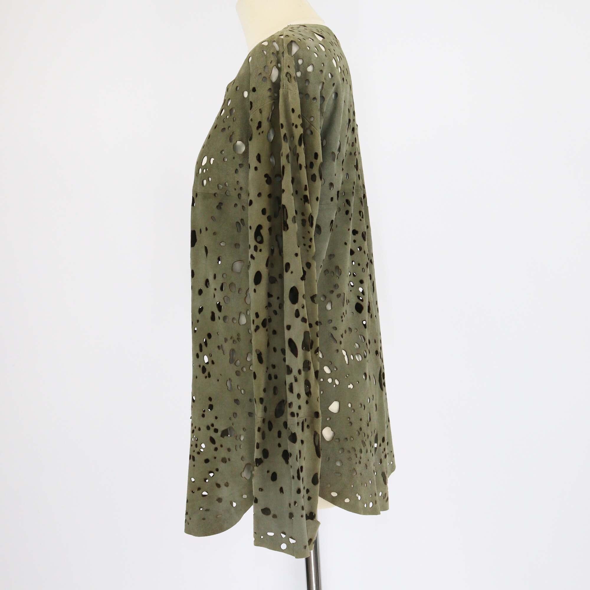 Roberto Cavalli Military Green Distressed Long Sleeve Top Womens Roberto Cavalli 