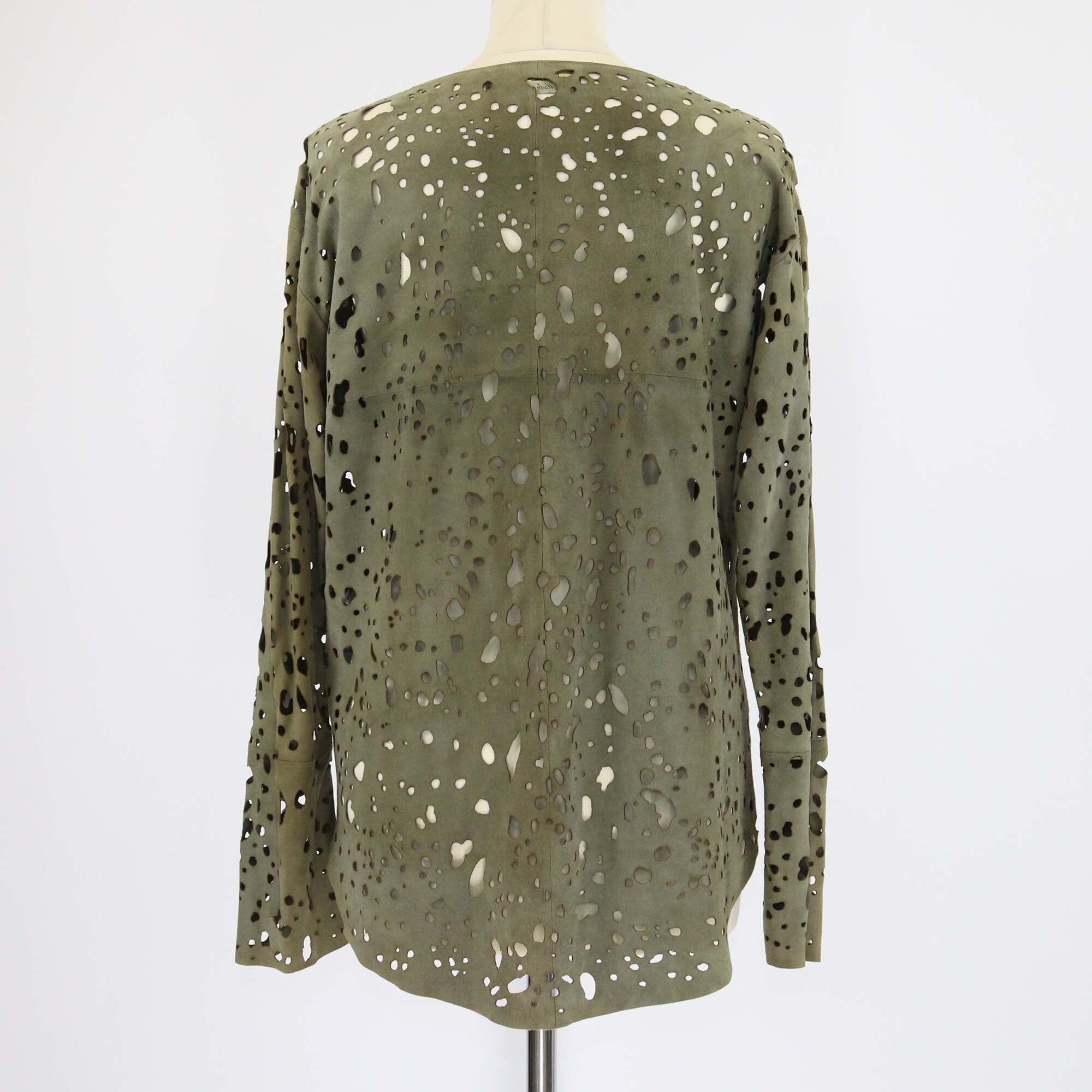 Roberto Cavalli Military Green Distressed Long Sleeve Top Womens Roberto Cavalli 