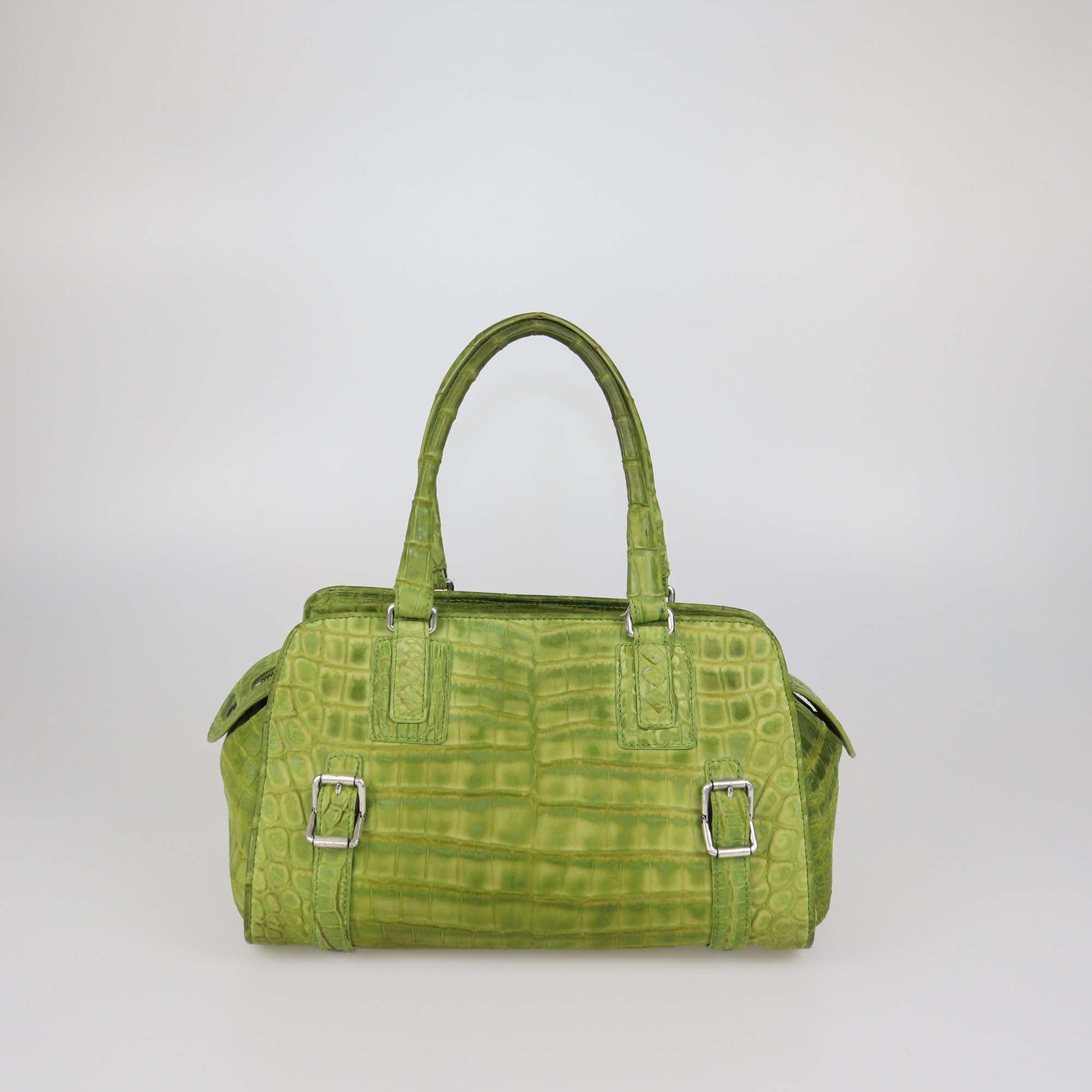Bottega Veneta Light Green Matte Crocodile Bowling Bag