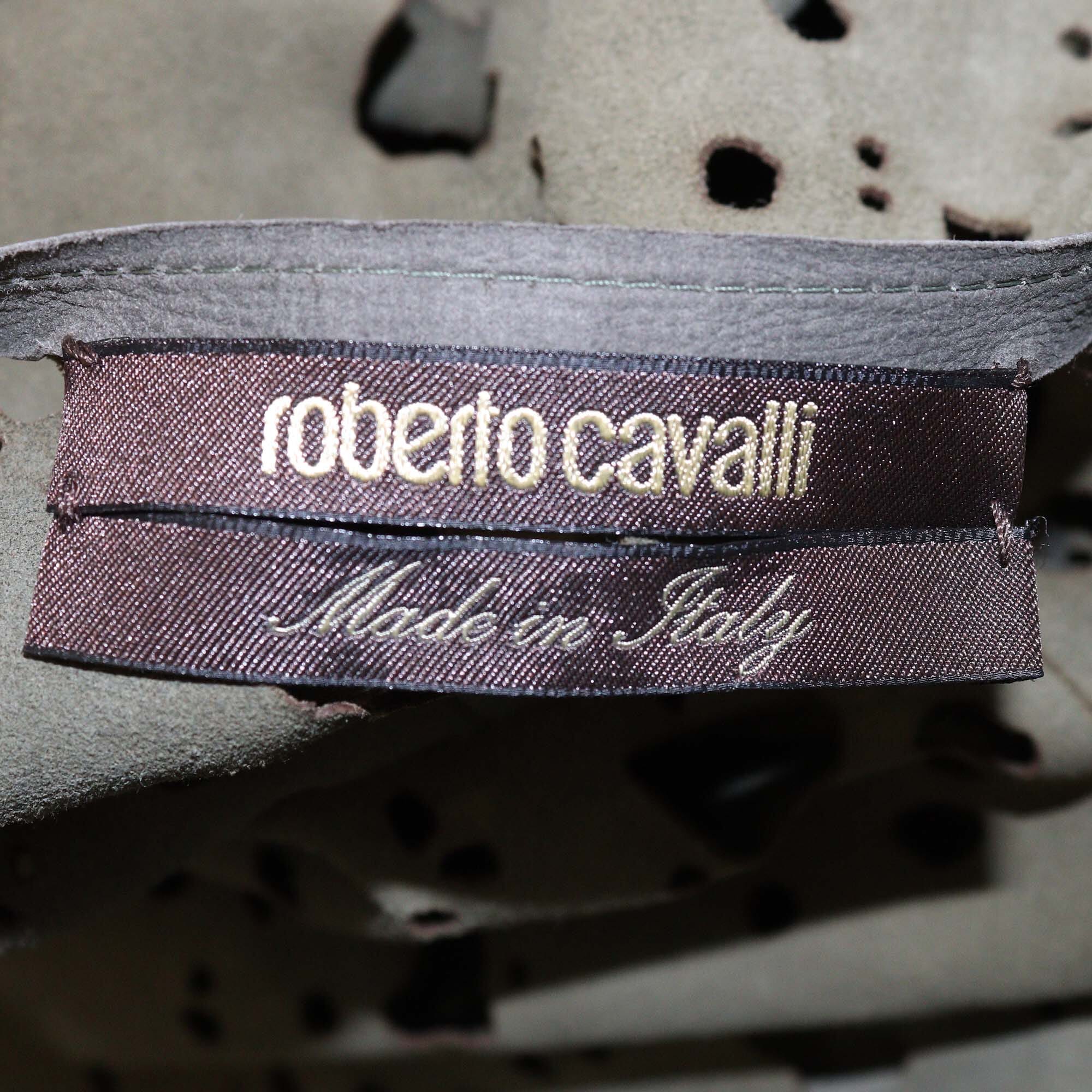Roberto Cavalli Military Green Distressed Long Sleeve Top Womens Roberto Cavalli 
