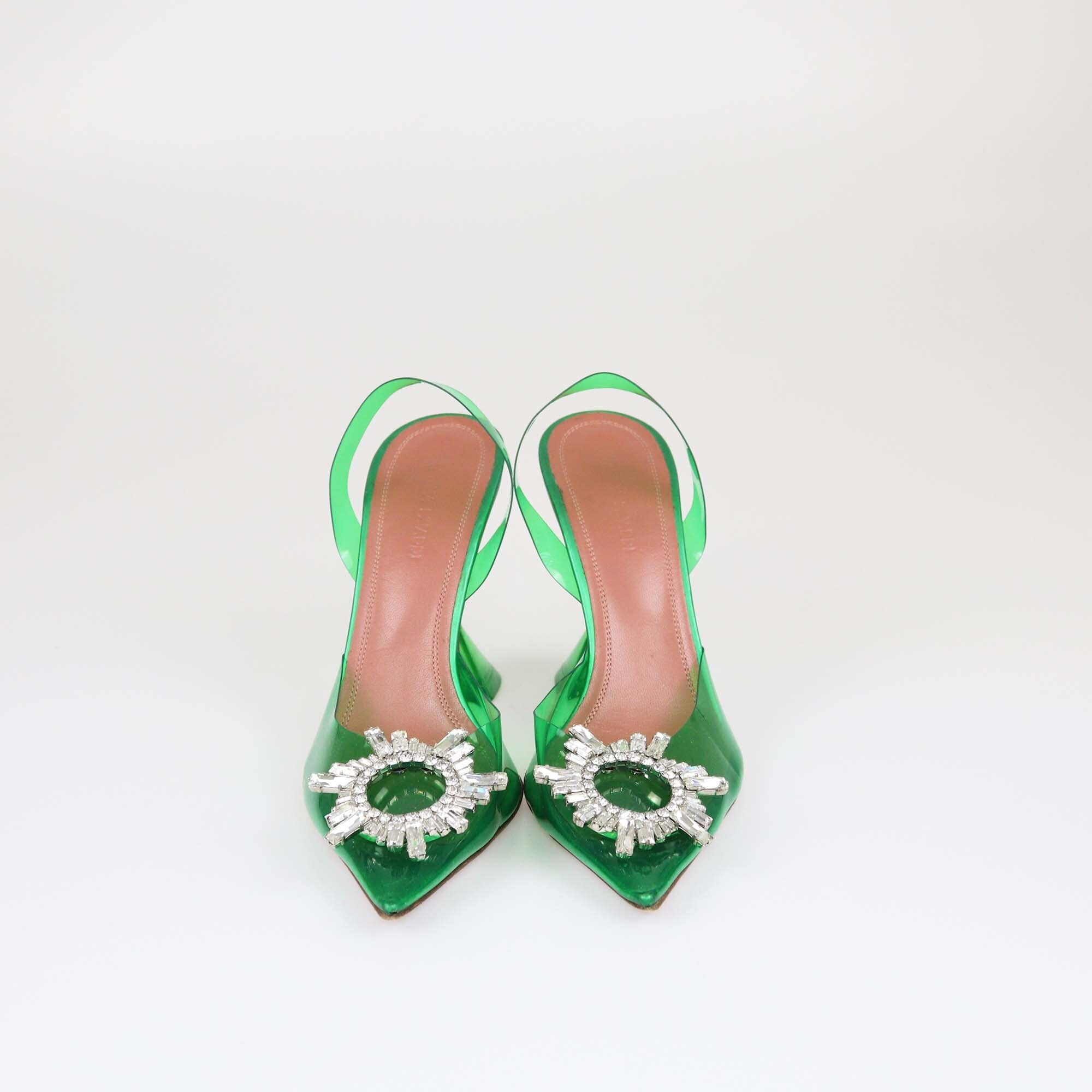 Amina Muaddi Green Begum Slingback Pumps Womens Amina Muaddi 