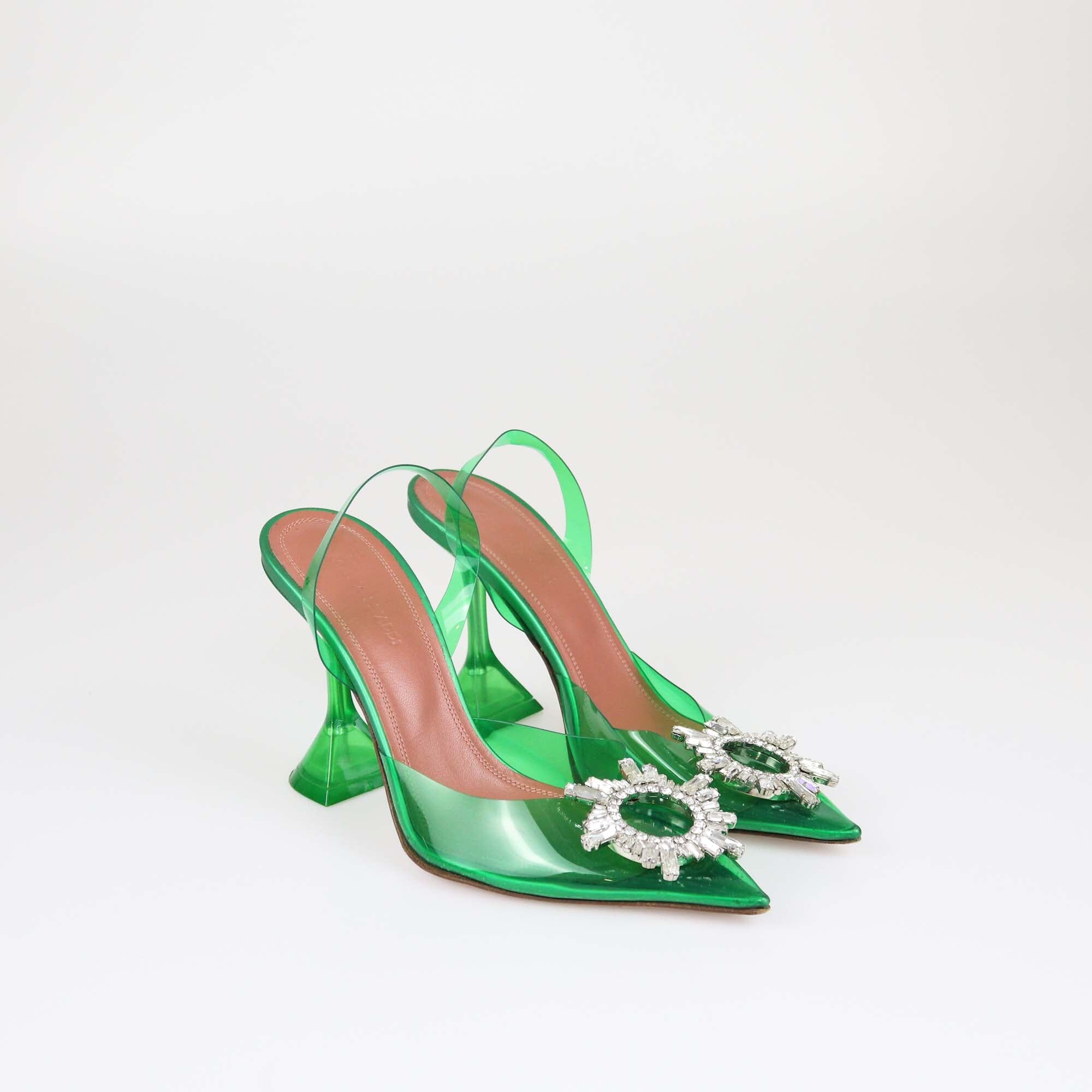 Amina Muaddi Green Begum Slingback Pumps Womens Amina Muaddi 