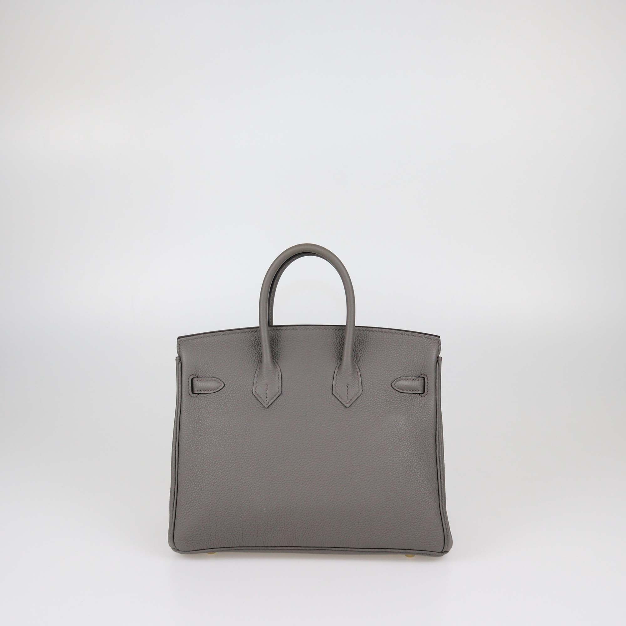 Hermes Gris Etain Togo Leather Gold Hardware Birkin 25 Bag
