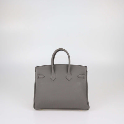 Hermes Gris Etain Togo Leather Gold Hardware Birkin 25 Bag
