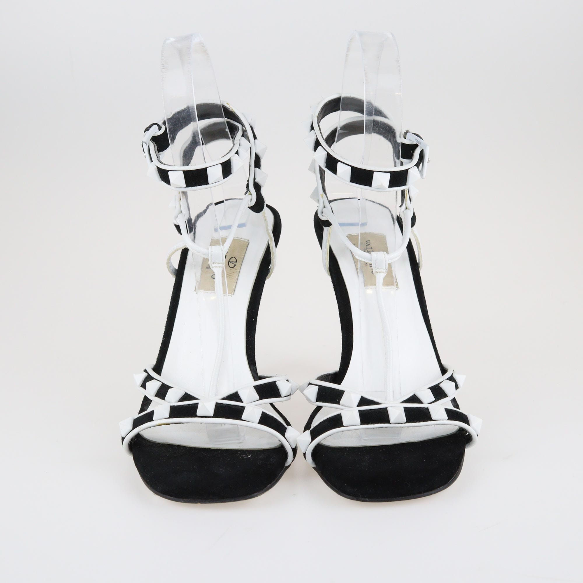 Black/White Rockstud Ankle Wrap Sandals Shoes Valentino 