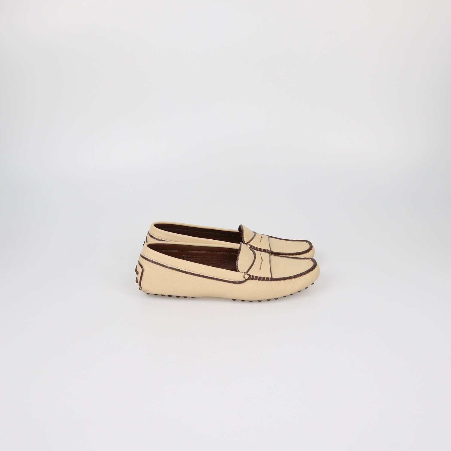 Tod's Cream Leather Slip On Loafers