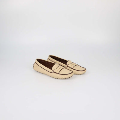Tod's Cream Leather Slip On Loafers