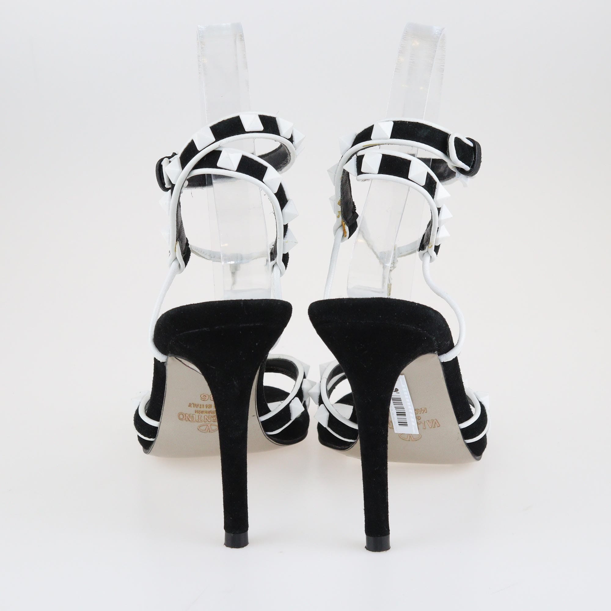 Black/White Rockstud Ankle Wrap Sandals Shoes Valentino 