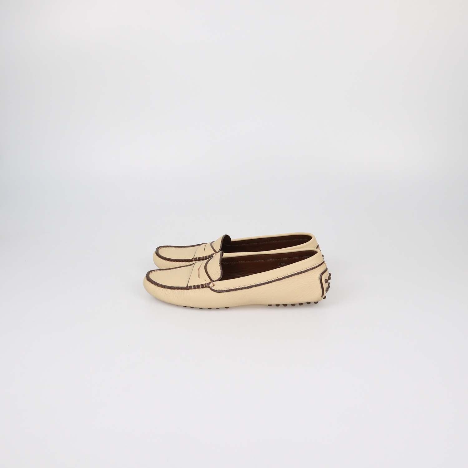 Tod's Cream Leather Slip On Loafers