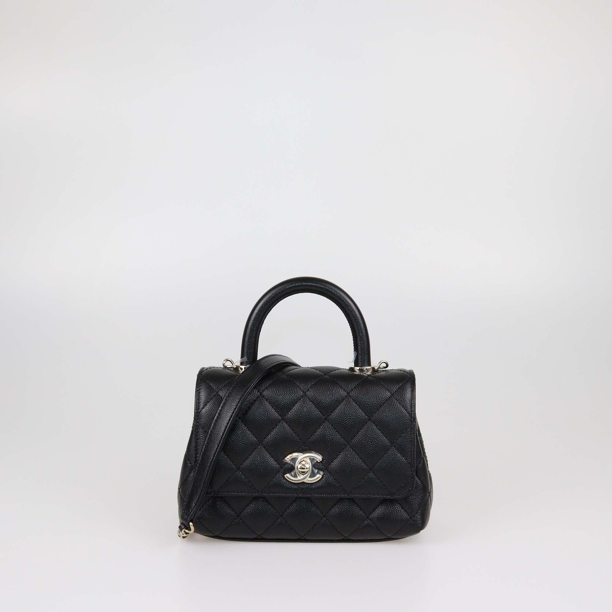 Chanel Black Quilted Caviar Leather Mini Coco Top Handle Bag