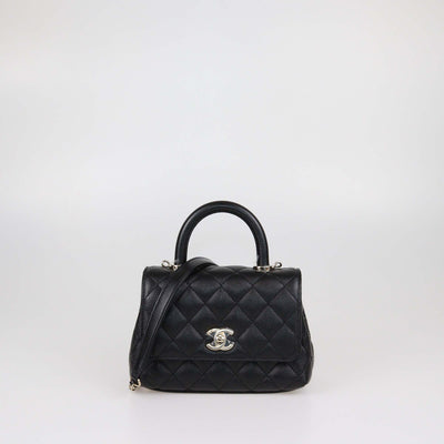 Chanel Black Quilted Caviar Leather Mini Coco Top Handle Bag