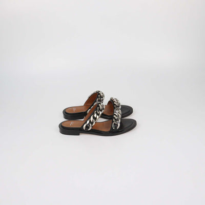 Givenchy Black Leather Chunky Chain Flat Sandals