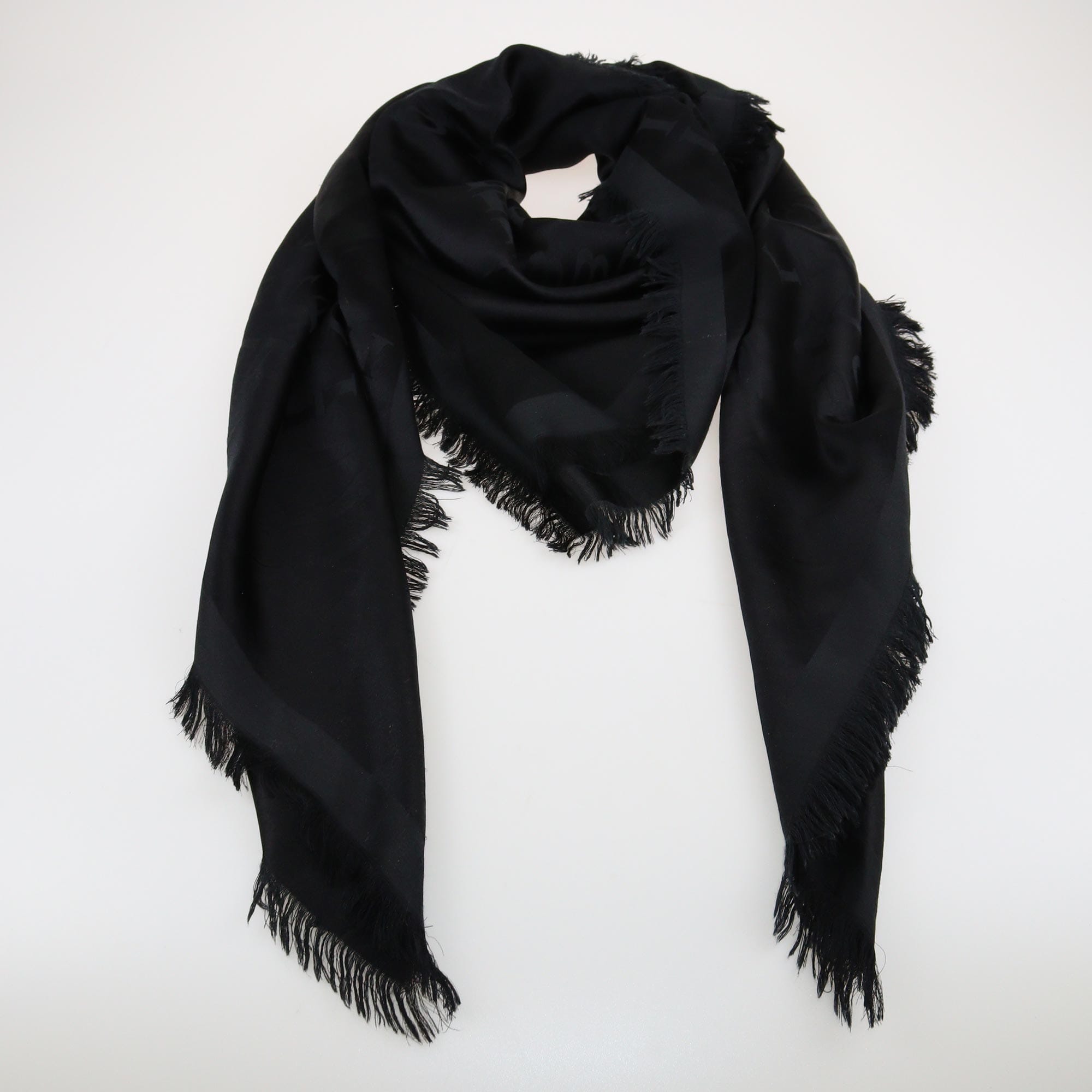 Black Logo Embroidered Fringed Scarf Accessories Bvlgari 
